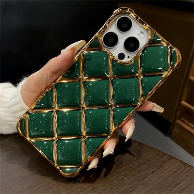 Luxusné pokovovanie Diamond Lattice Grid nárazuvzdorné puzdro na telefón pre iPhone 14 11 12 13 15 Pro Max Plus mäkký silikónový zlatý kryt