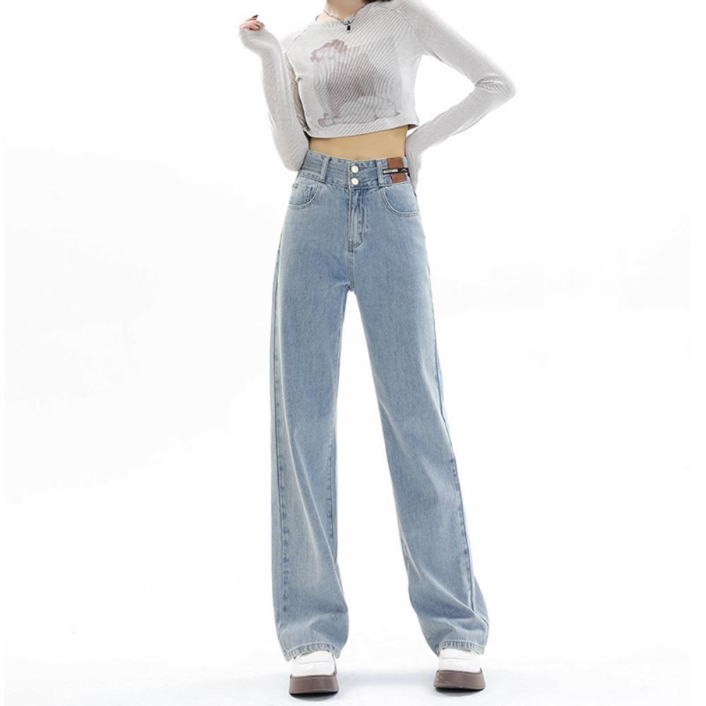 

High waist wide leg jeans women s spring and autumn new loose straight slim drape trousers ins trend 2XL светло-синий
