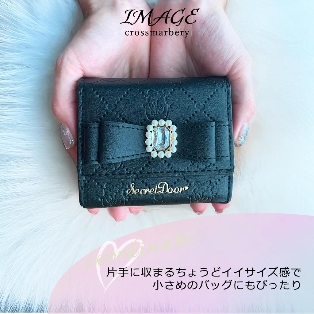 Mini Coin Easy to Take Out Palm Everyday Mass Mine Lolita R71 Ivory [Cross Marberry] Wallet, Women's, Ribbon, Cute, Tri-fold Wallet, Stylish, Purse,