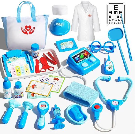 New Doctor kit for Toddlers 3-5,Pretend Play Set – 38 Toy Pieces with Doctor Costume,Sounds & Lights Doctor Role Play Medical Kit for Toddler Kids 38PCS