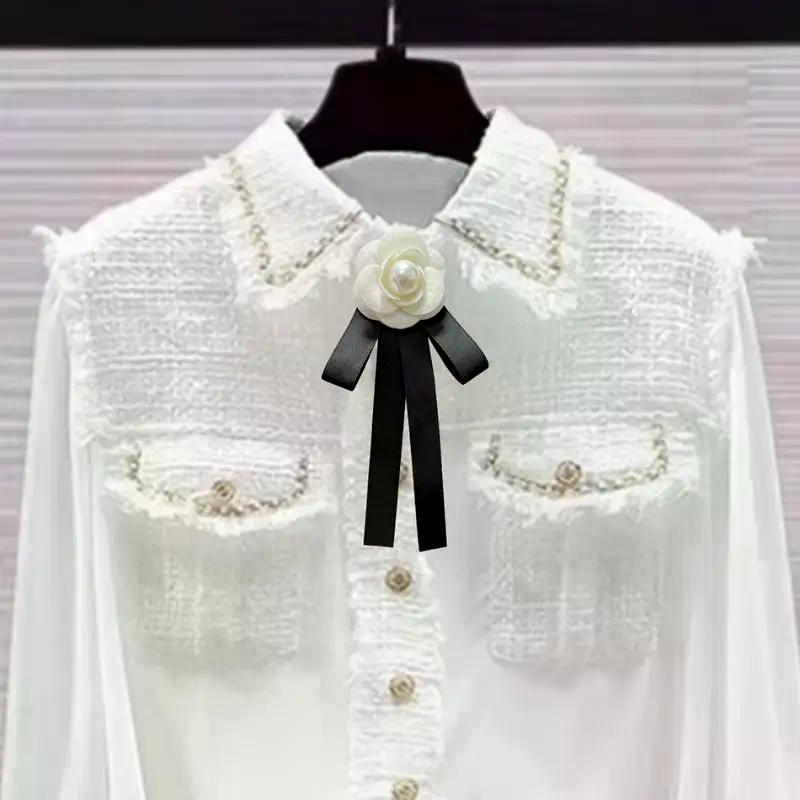 New Black Bowtie Ribbon Bow Brooch Fabric Camellia Flower Brooch Pins Vintage Wedding Party Brooches For Women Accessories