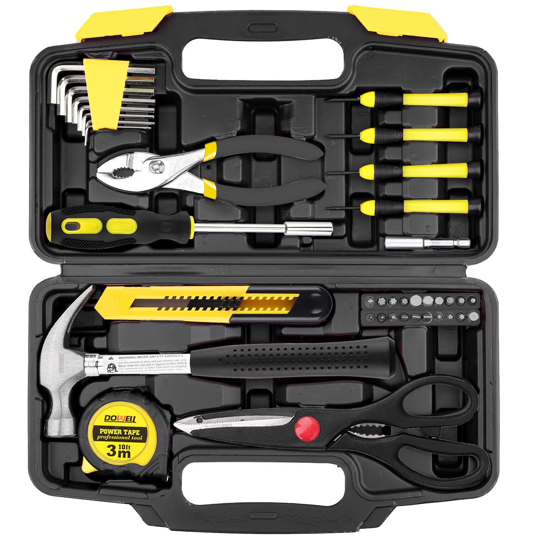 

DOWELL Home Tool with Plastic Storage General Household Hand Tool Mini Repair Tool Kit for College and Home Use 40-Piece Set, Yellow, Box, Kit, Women,