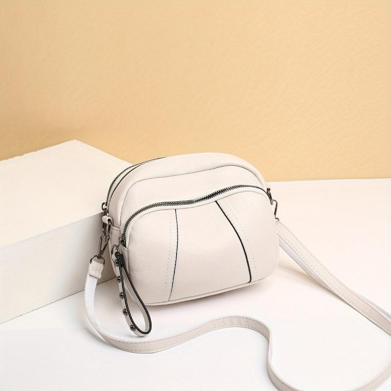 

Елегантна легка сумка через плече - штучна шкіра з кількома кишенями, знімний ремінь, надійна блискавка для повсякденного стилю 20*11*15.5cm білий