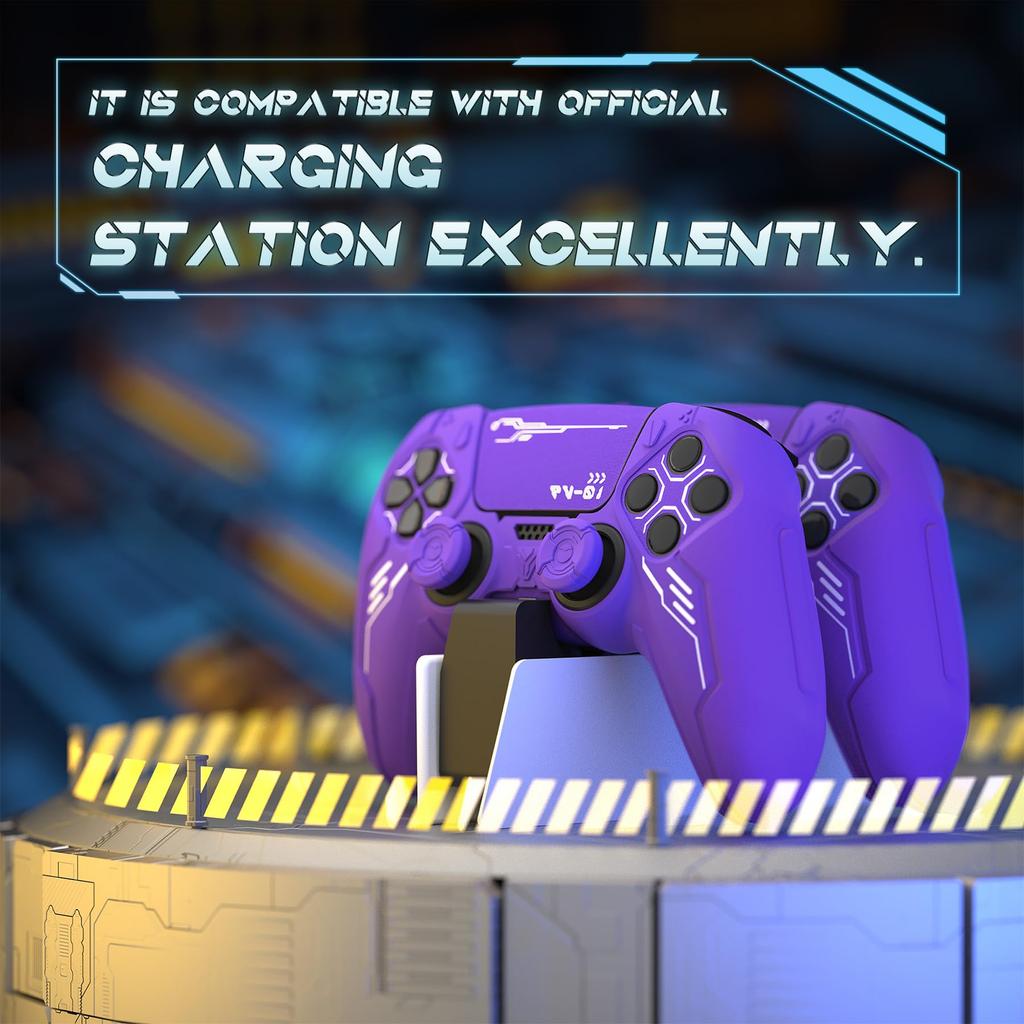 Silicone Cover for PlayVital Mecha Edition PS5 Improved Compatible with Charging Thumb Cap and Sticker Included Controller, Shockproof, Anti-slip