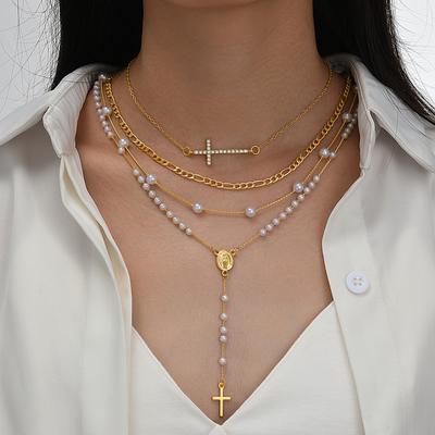 IF ME 4 szt. Elegancki Luksusowy Złoty Kolor Cyrkon Krzyż Wisiorek Naszyjnik Zestaw dla Kobiet Warstwowe Długie Naszyjniki Codzienne Noszenie Biżuteria na Imprezę