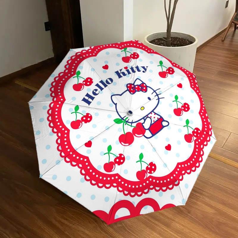 1pc Hello Kitty Cherry Theme Umbrella with Plastic Handle,Suitable for All Seasons Home Travel Outdoor UmbrellaSanlio571