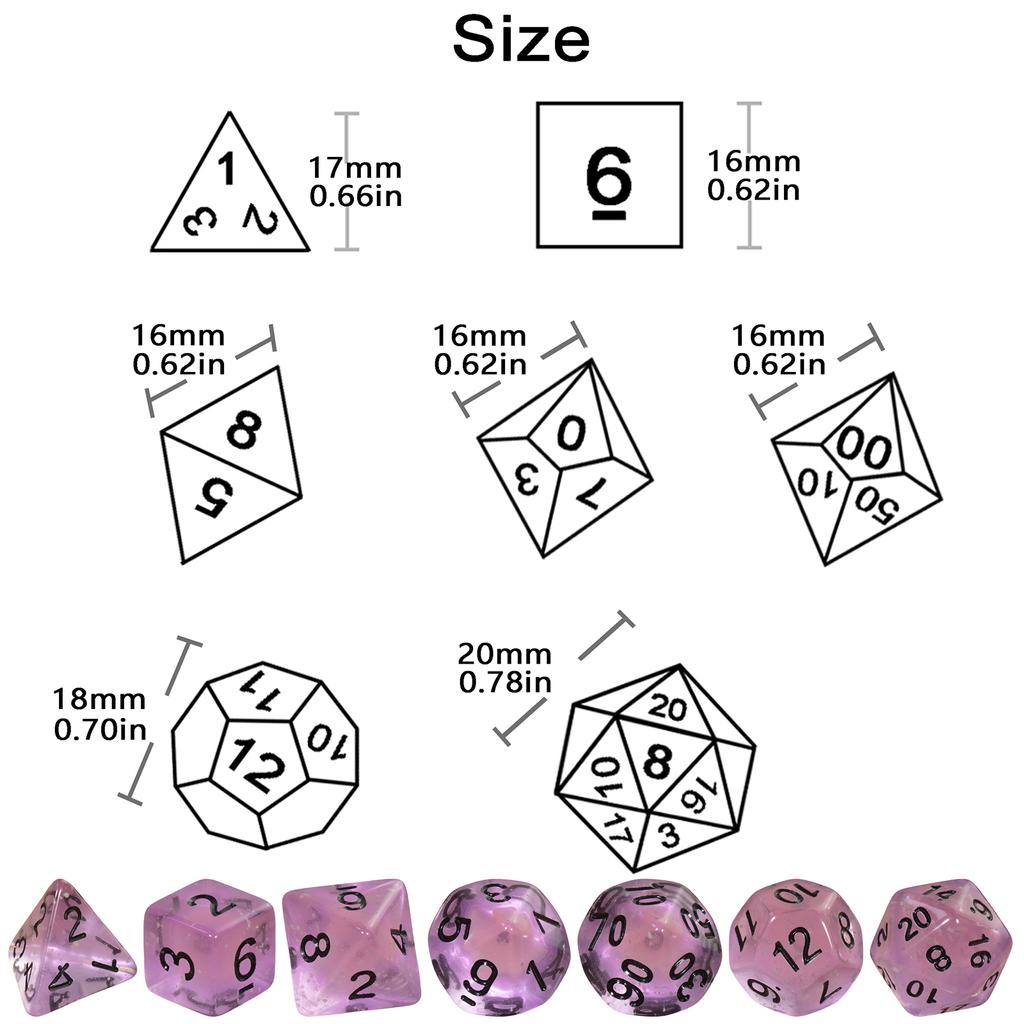Transparent Polyhedral Dice DND Dice Set 7pcs D4-D20 Board Game Props for DND Game Board Game Accessories