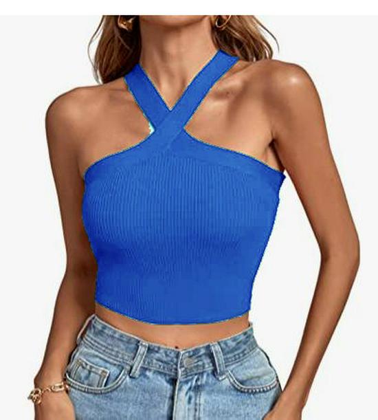 2024 Spring/Summer Women's Knitted Backless Cross Halter Strap Bralette Sweater Tank Top