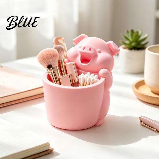 Cute Stationery Organizer 3D Printed Piggy Storage Pot, Cartoon Pig Shaped Pen Holder, Creative Desktop Makeup Brush Organizer, Multifunctional
