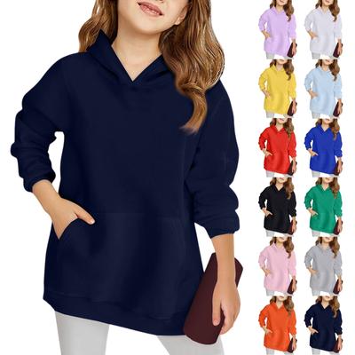 Inverno Menino E Meninas Cor Sólida Manga Comprida Com Capuz Moletom Tops