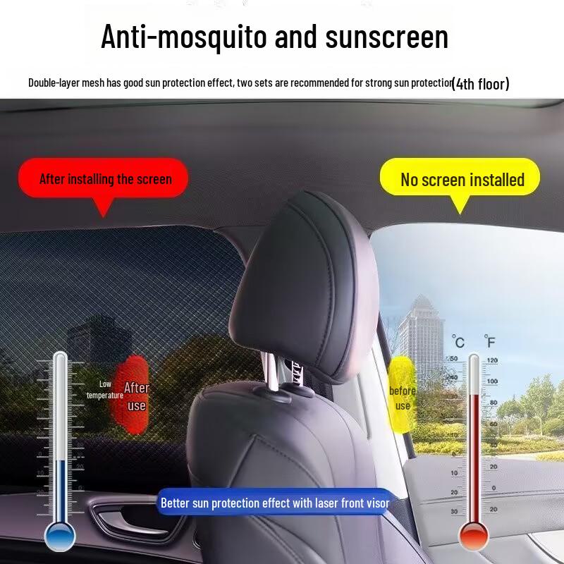 Mosquito-proof Car Side Window Curtains for Summer Sun Protection and Heat Insulation