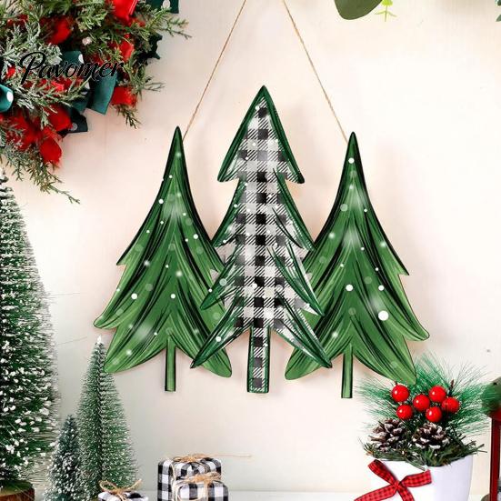 Vintage Style Xmas Sign Christmas 2D Wooden Welcome Hanging Sign, Cartoon Santa Snowman Tree Winter Seasonal Home Ornament Door Hanger with Rope, Wall