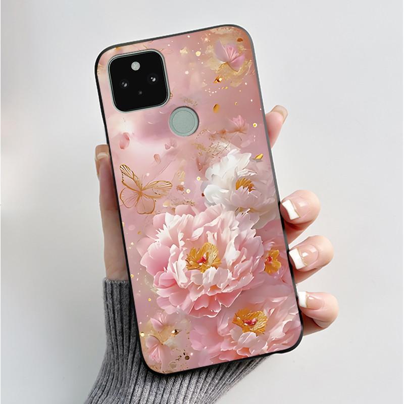 Silikonhülle für Google Pixel 5 Pixel 5A Pixel5 Pixel5A Weiche Abdeckung Luxus Mode Schmetterlingsblumen Bemalt Schwarz Handyhülle