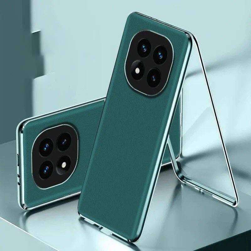 Etui do Xiaomi Redmi Note 15 14 13 Pro Pro+ Ultra 5G, Aluminiowy Zderzak ze Szklanymi Bokami i Skórzanym Tyłem, Osłona Zderzaków z Ochroną Obiektywu