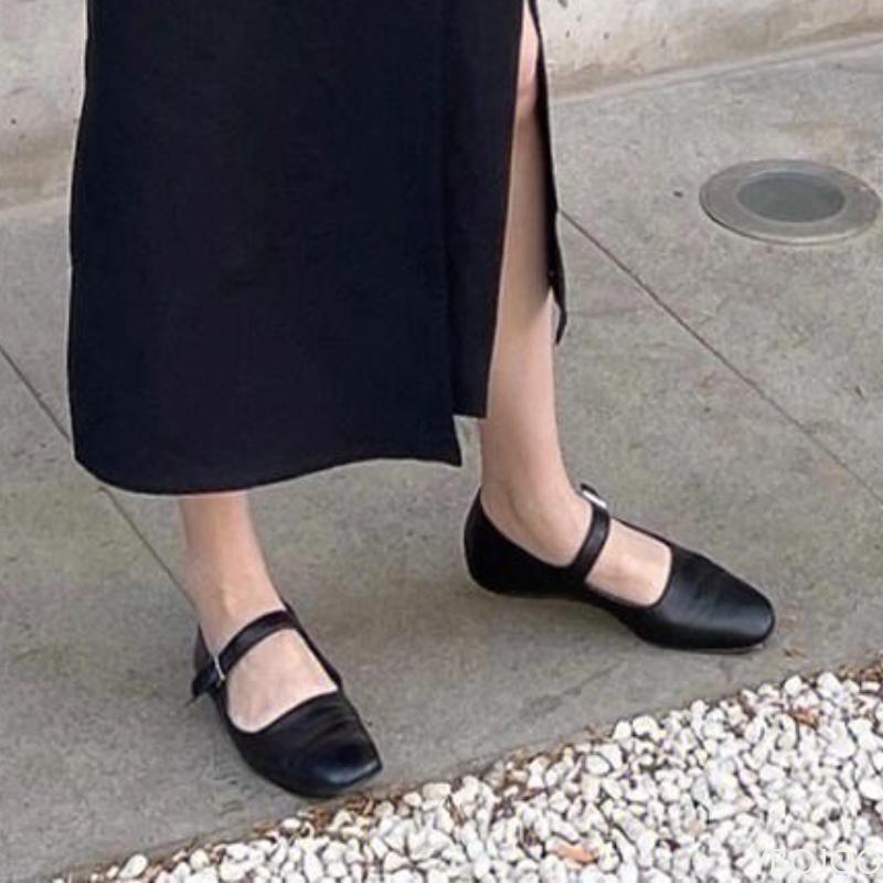 Fashion Spring Summer New Black Square Toe Buckle with Flat Bottom Single Shoe Simple Comfortable Lightweight Versatile Women's Shoes