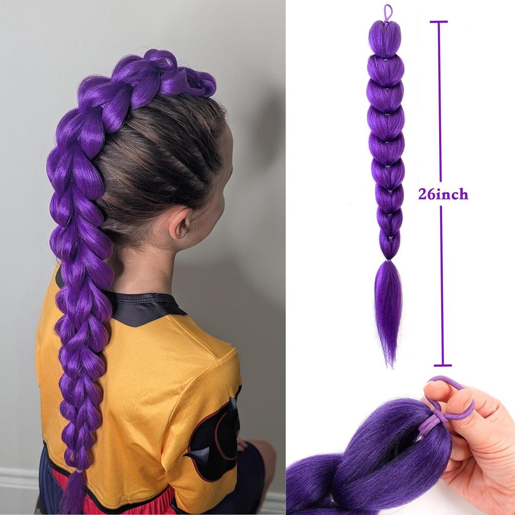 Lila 26 Zoll Zopf Clip-in Pferdeschwanz Haarverlängerung Langer Pferdeschwanz Haarteile Cosplay für Kinder Mädchen Halloween Weihnachten
