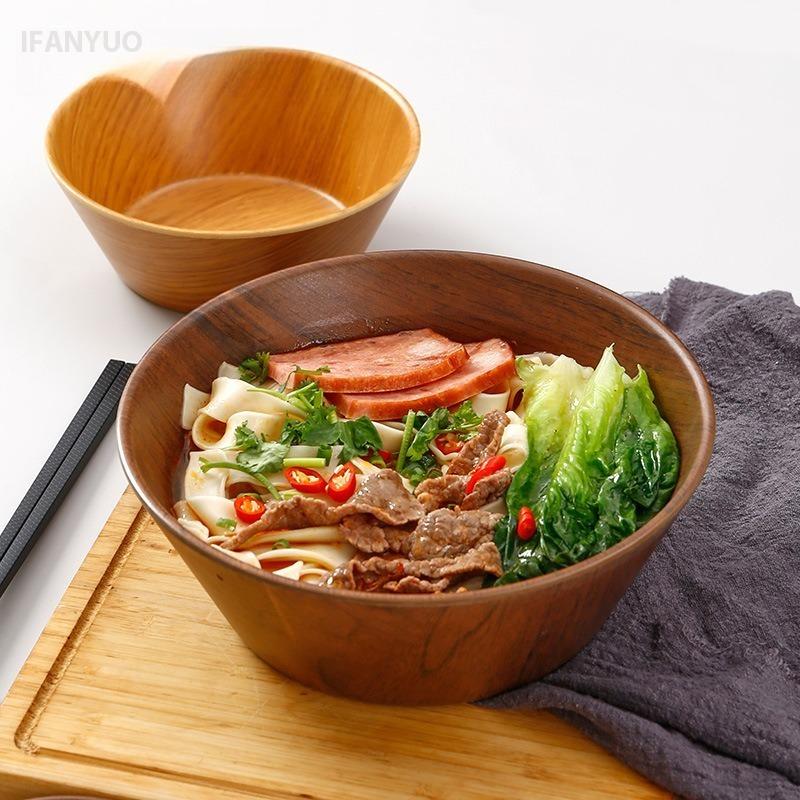 Durable Melamine Wood Grain Ramen Bowl Japanese Style Simulation Deepened Rice Bowl Large Capacity Salad Dish Kitchen Tableware