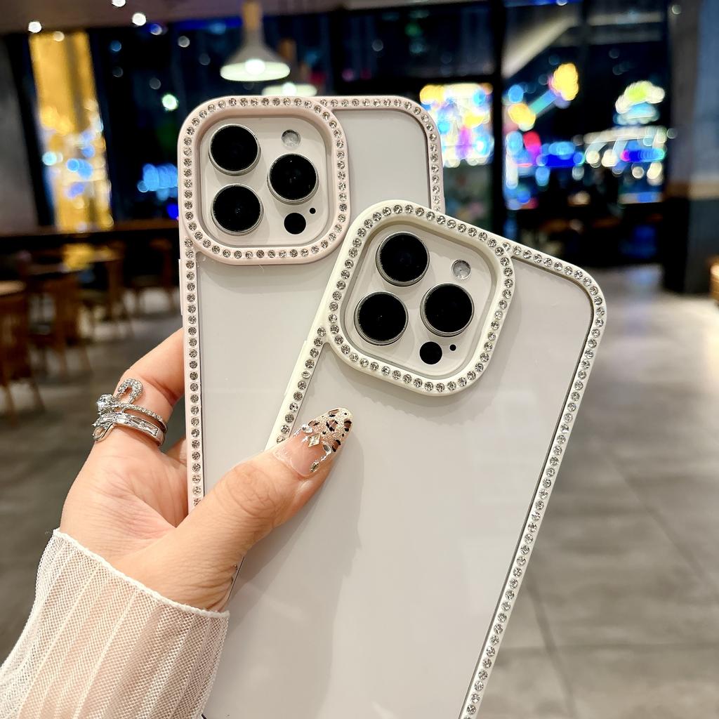 Elegant Phone Cases for iPhone 11 12 13 14 15 16 Gen 13 14 15 Pro 14 15 16 Pro Max Rhinestone-Embellished Frame Phone Case