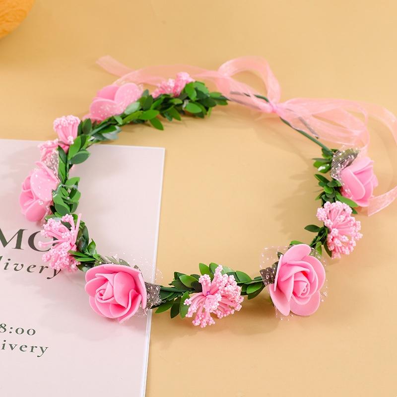 Ribbon Hairband Fabric Floral Hair Hoop Flower Wreath Headband Adjustable Artificial Rose Headband For Beach Parties Summer