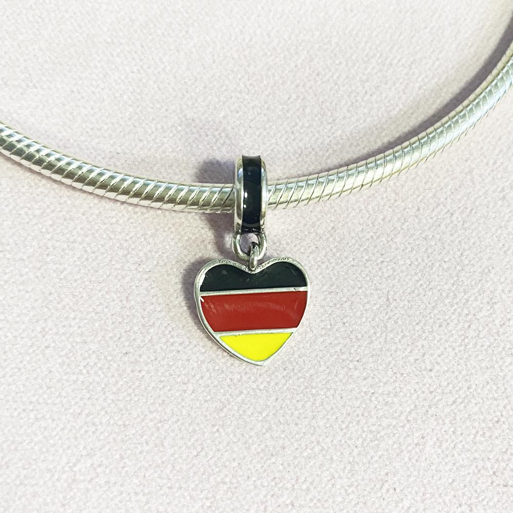 Heart Shape National Flag Dangle Charms For Originalcharms Pandentbracelet Trinket Copper Charm Bead For Women Jewelry