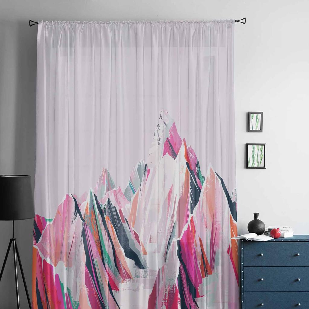 Abstract Oil Painting Mountain Illustration Window Tulle Curtains for Living Room Bedroom Hotel Luxury Decoration Sheer Curtains