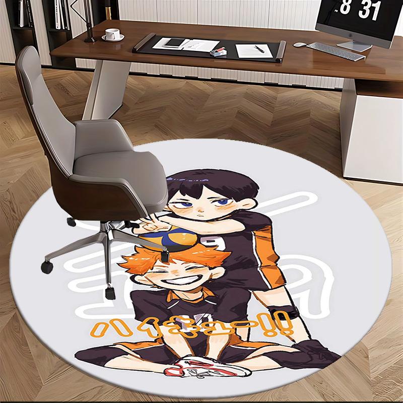 1pc Haikyuu!! Anime Volleyball Team Round Carpet - Office Chair Mat, Non-Slip Rug for Home Decor, Seasonal Gift, Suitable for Office, Living Room, Bed