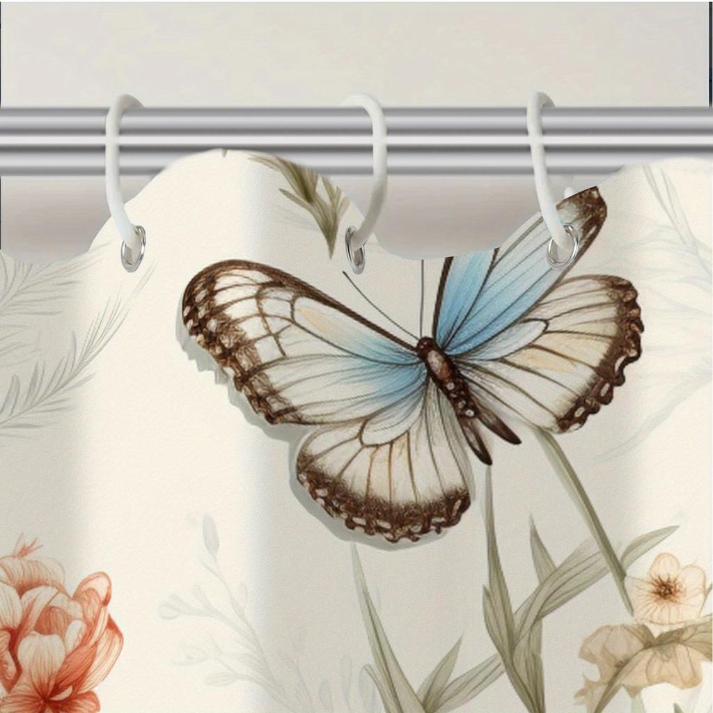 Elegant Butterfly Shower Curtain Set - All-Season Bathroom Decor, Ideal For Housewarming & Wedding Gifts, New Home Essential