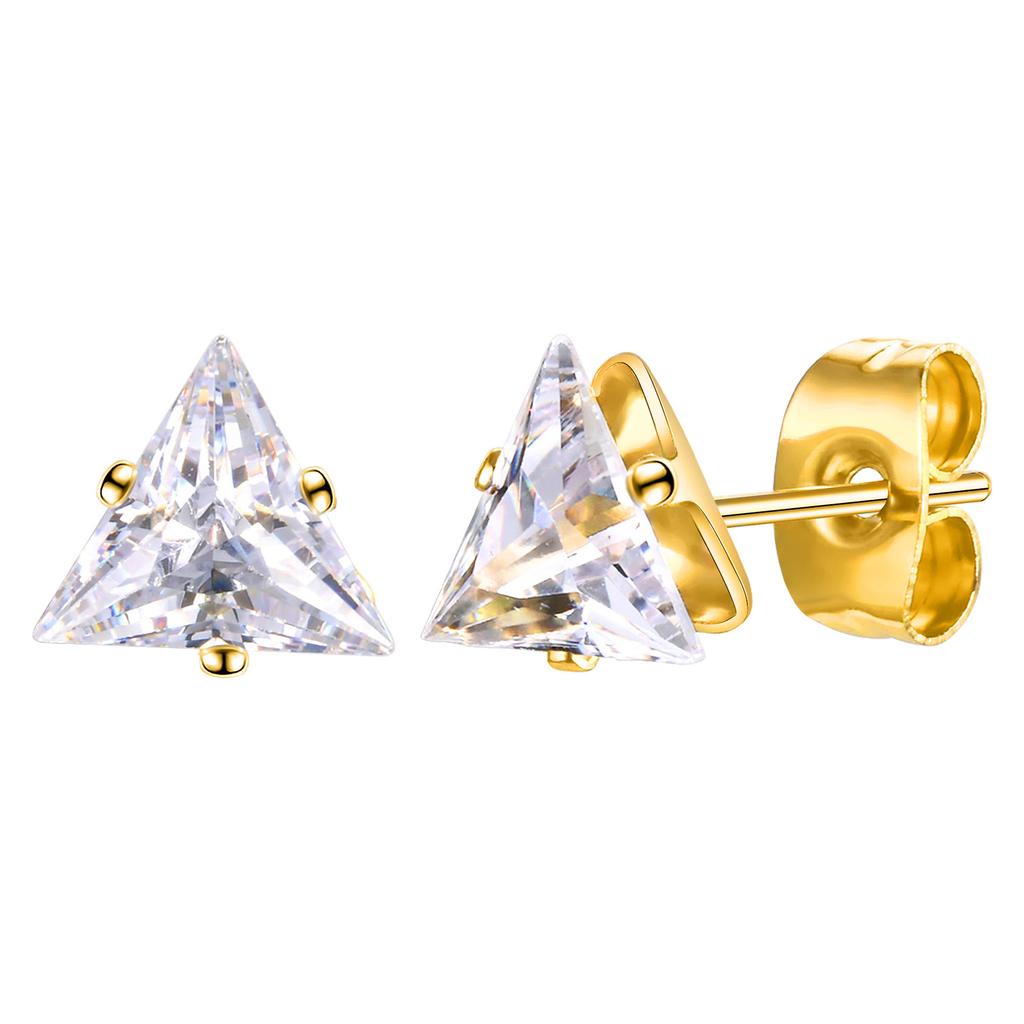 AAA CZ Stone Stud Earrings for Men Boys,Small Triangle Metal Earrings with Stainless Steel Butterfly Buckle,Casual Jewelry Gifts