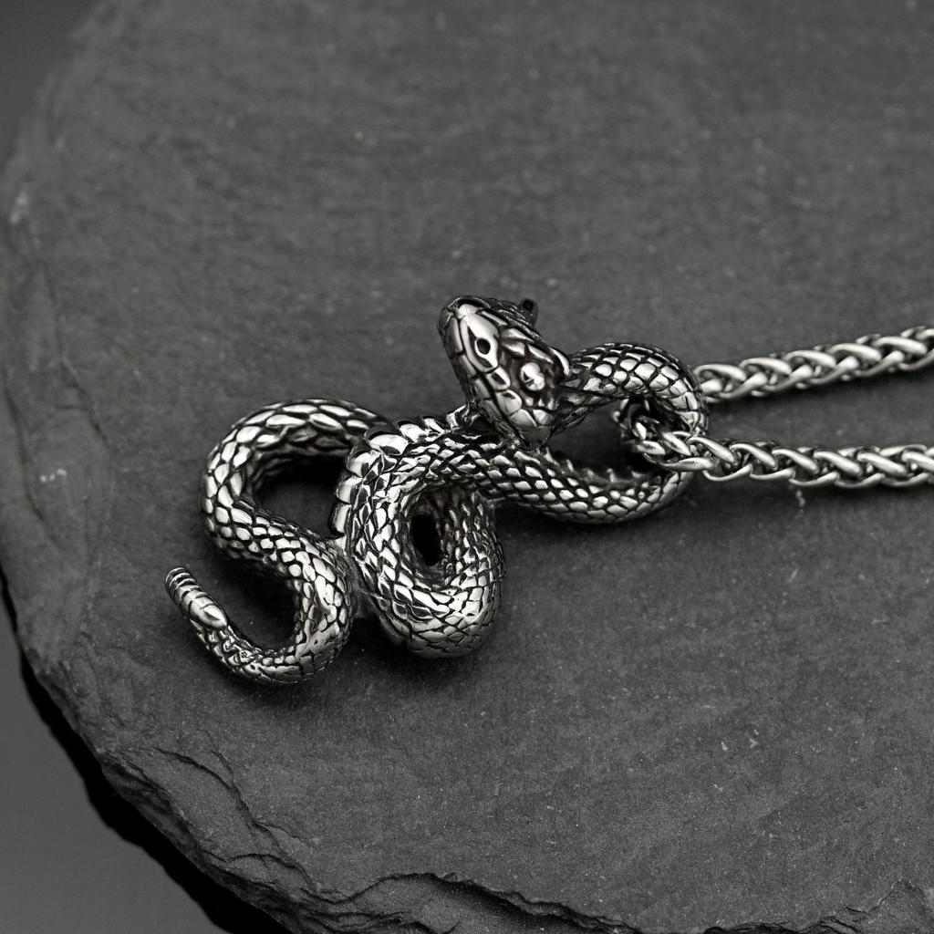 Men's Retro Fashion Stainless Steel Python Pendant - Unique Hip Hop Design