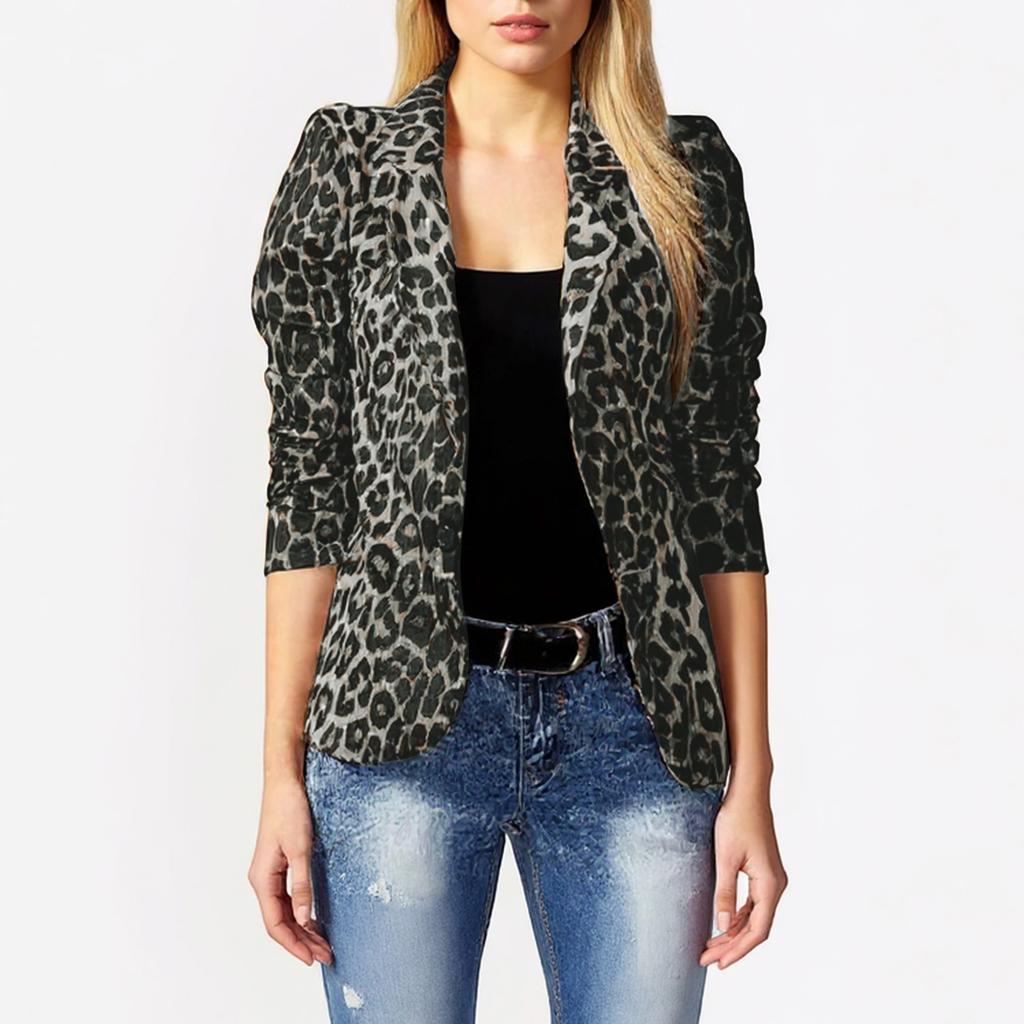 Women's Fashionable Leopard Print Temperament Commuting Thin Long-sleeved Small Suit