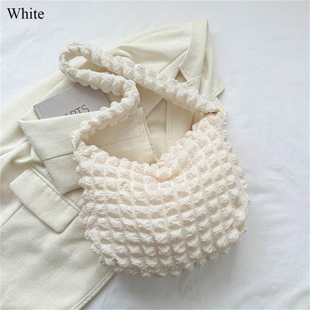 New Large Capacity Shoulder Bag Embroidered Plaid Quilted Crossbody Bag Underarm Bag Tote Bag Tote Bag Pleated Bubbles Handbag белый