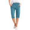 Women's Drawstring Mid Waist Capri Pants Loose Straight Leg Linen Five Point Trousers Elegant Solid Pocket Casual Home Shorts