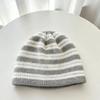 Wool blended striped wool hat women's autumn and winter warm contrasting colors soft knitted cold hat shows small face