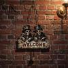 Rustic Skull Wall Decor Halloween Wooden Welcome Hanging Sign, Vintage Farmhouse Door Hanger with Skeleton Pumpkin Country Style Holiday Ornament