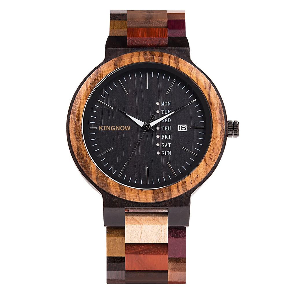 Stylowy japoński zegarek kwarcowy z drewnianym ramieniem, urodzinowy KINGNOW, męski zegarek, zegarek, lekki, zegarek, prezent, męska rocznica, prezent dla ojca,