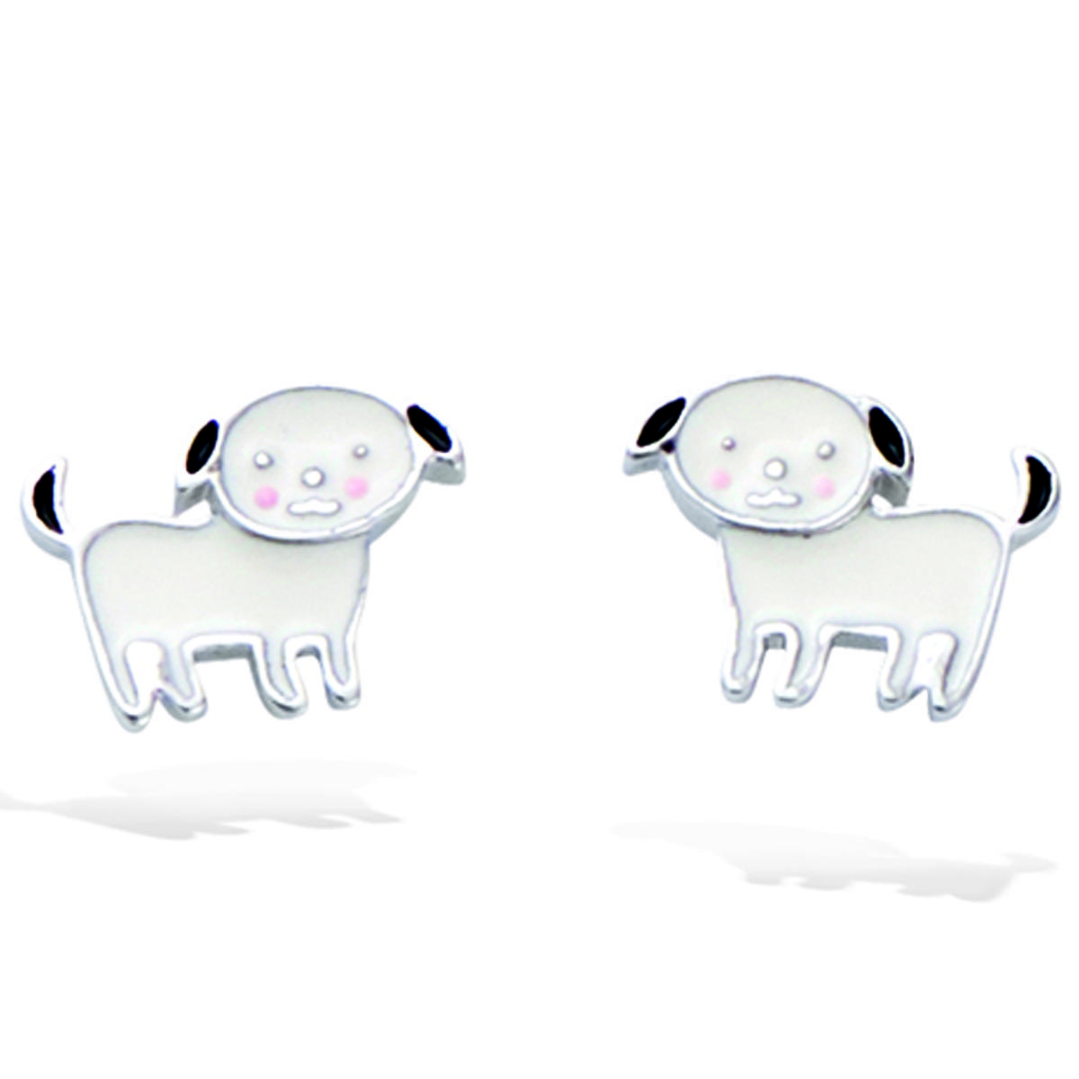 

Les Trésors De Lily [R2581] - Boucles Argent Chien blanc argenté (rhodié) - 10x8 mm
