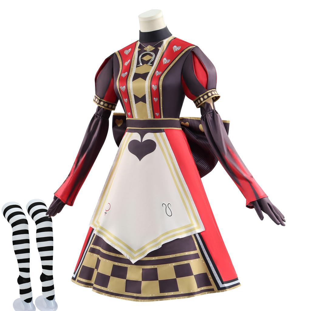 Women Gothic Halloween Costume Retro Poker Heart Queen Dress Bloody Stain Maid Apron Dress Carnival Masquerade Alice Cosplay