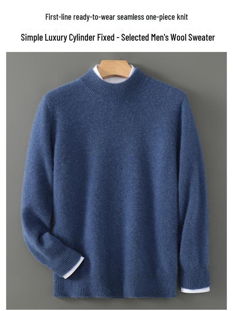 Men's 100% Pure Wool High-Collar Thick Knit Business Pullover Sweater