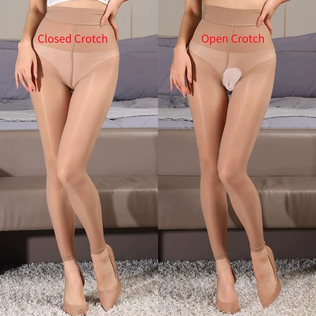 Plus Size Women Oil Glossy Silk Pantyhose Anti-hook High Stretchy Sheer Leggings See Through Sexy Stockings T Crotch Underwear