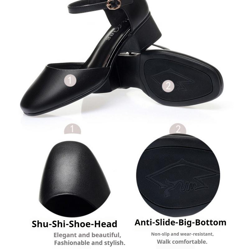 Sommersandalen, Damensandalen mit geschlossener Spitze, seitlich hohle Damenschuhe mit niedrigem Oberteil, einfarbige dicke Absätze, bequeme koreanische Damenschuhe mit mittlerem Absatz