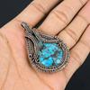 Tibetan Turquoise Pendant, 999 Copper Wire Wrapped Gemstone Jewelry, Handmade Pendant, For Thanksgiving
