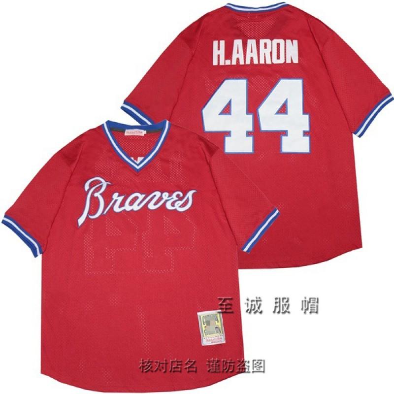 Mens Atlanta Braves Vintage Baseball Jersey 44 Hank Aaron Embroidered Retro MLB Fan Shirt Cotton Blend