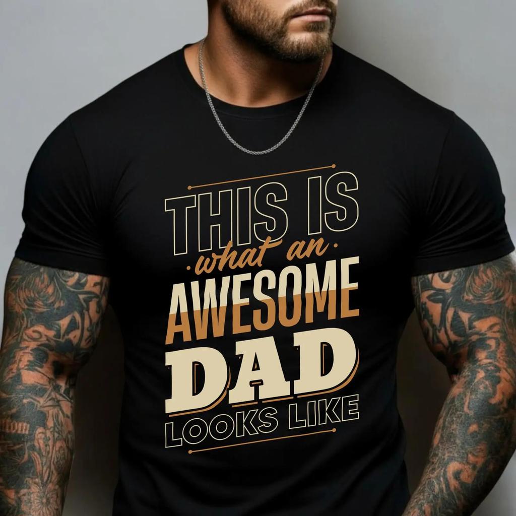 Unisexs This Is What An Awesome Dad Looks Like T shirt Fathers Day Casual Top Best Ever vintage Washed Top For Everyday Wear