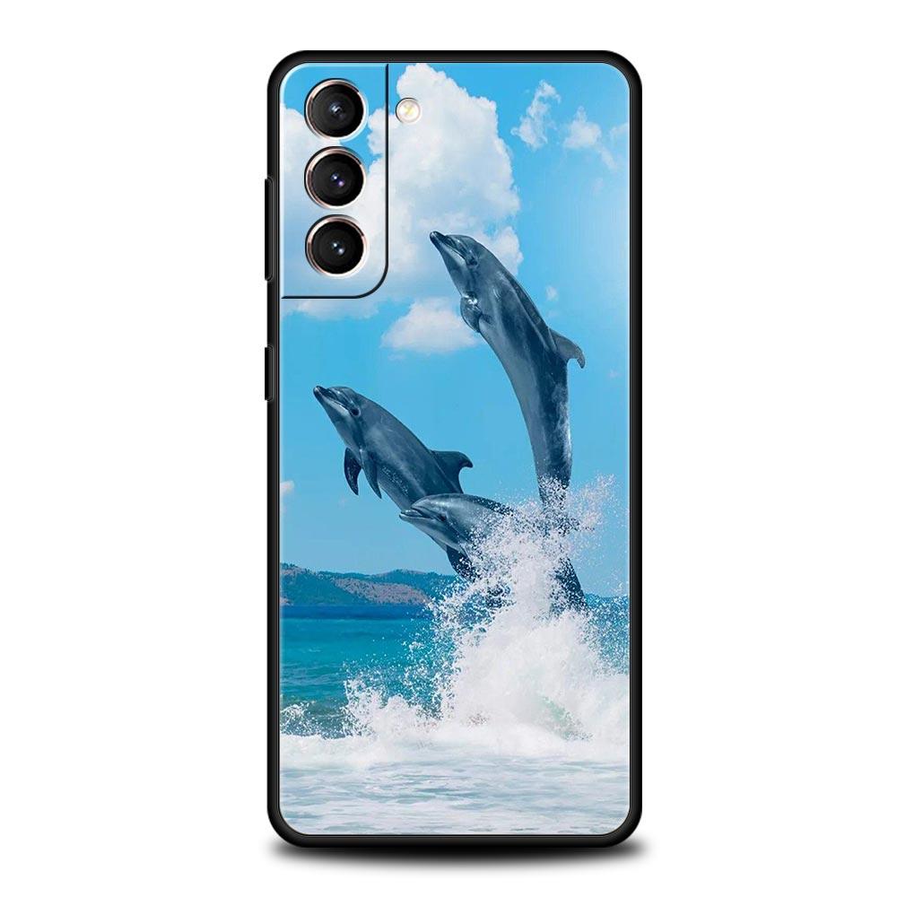 Ocean Animal Dolphin Phone Case For Samsung Galaxy S26 Ultra S25 Plus S24 FE S23 S22 5G S21 S20 Cover Black Soft