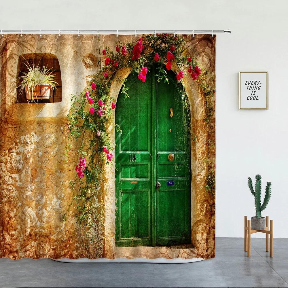 European Rural Town Street Landscape Printing Shower Curtain For Bathroom Curtains Waterproof Polyester Home Decor With Hooks