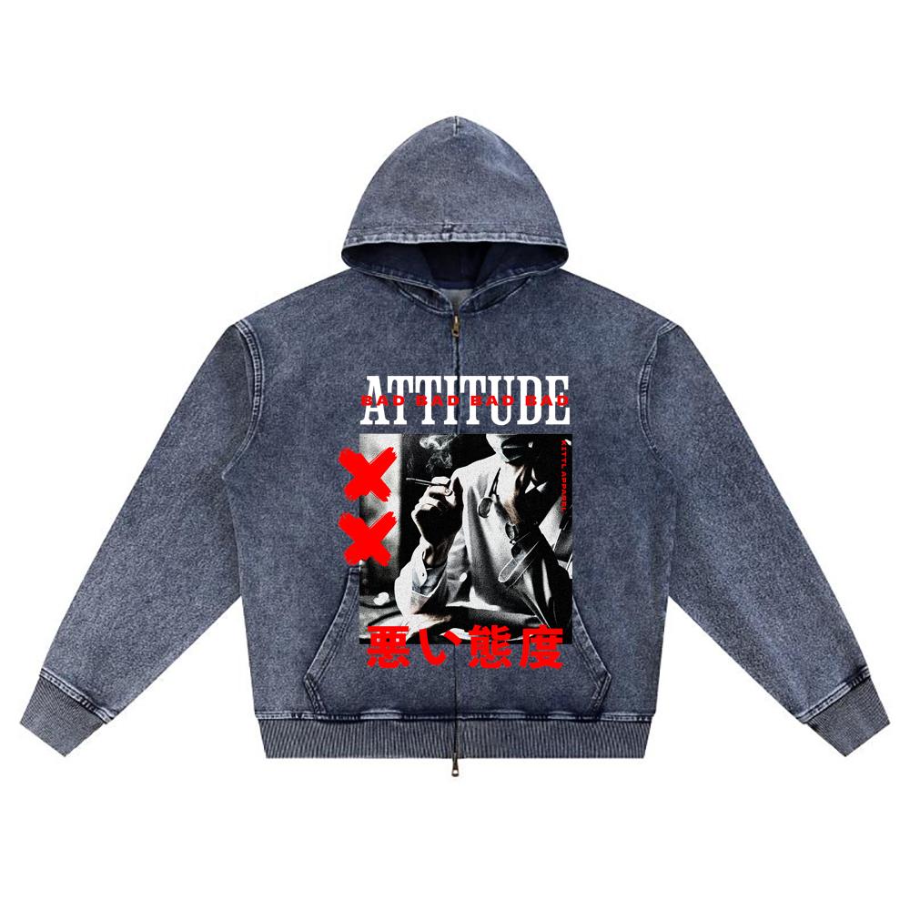 

Худи на молнии из вязаного денима с DTG-принтом, Япония, Самурай, Брат, Толстовки на молнии XL темно-синий