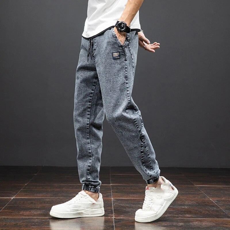 Blugi pentru bărbați Pantaloni subțiri Pantaloni de jogging casual Pantaloni de denim arlechin cu șnur Pantaloni cargo pentru bărbați