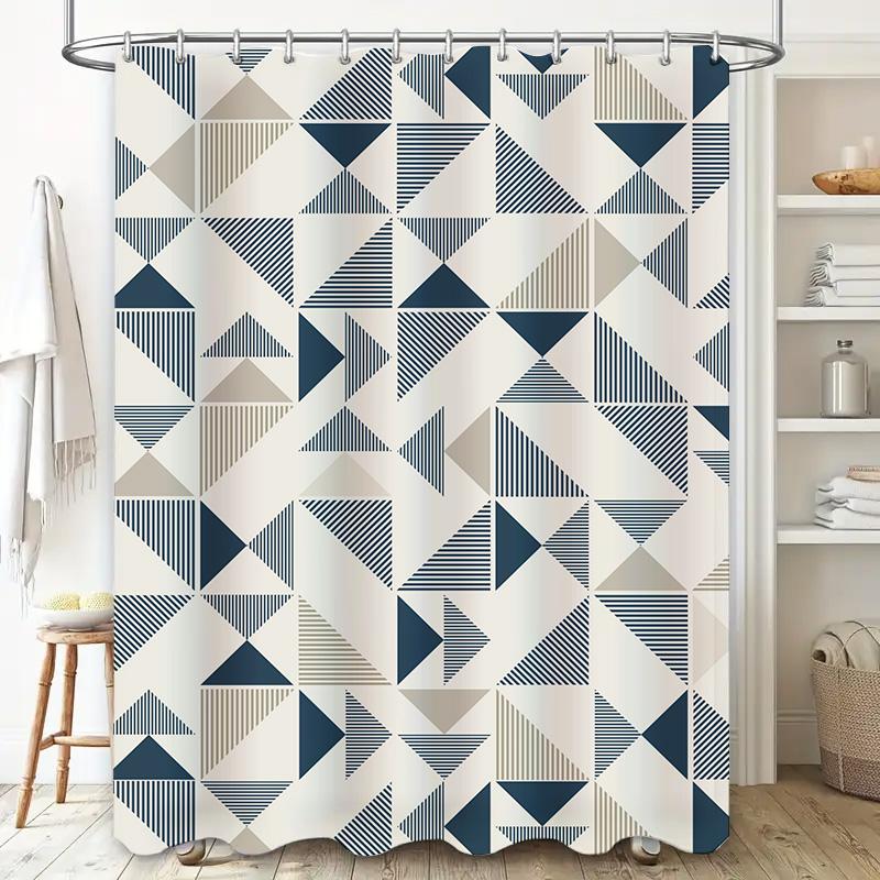 Modern Geometric Printed Bath Curtain Waterproof Shower Curtain with Metal Eyelet Rings Decorative Bathing Room Accessories Home