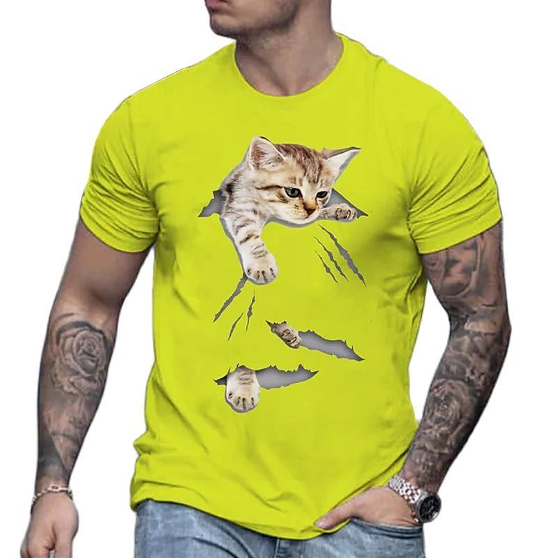 Animal Cat Print Men's T-shirt Harajuku Cute Loose Short-sleeved Tops Fashion Simple T Shirt Oversized Men Women Unisex Clothing