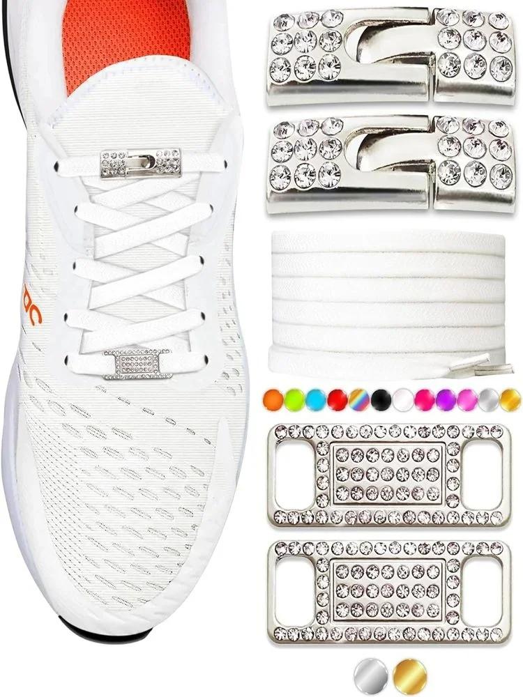 Elastic No Tie Shoe Laces Bling Diamond Cross Locks Shoelace Charms for Women Sneakers Luxury Smart Buckle AF1 Metal Shoelaces